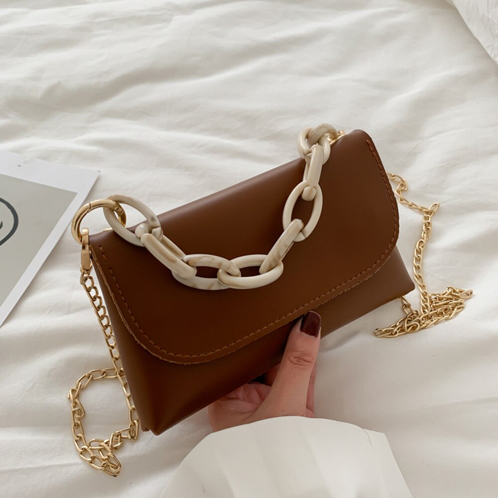 Kettingen kleine dames clutch portemonnees tote handtassen pu leren dames hoes schouder messenger crossbody tassen: Bruin