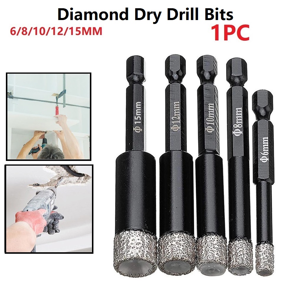 6-15mm Vaccum Brazed Diamond Dry Drill Bit Porcelain Granite Tile Glass Marble For Cooling Dry Drilling Without Water