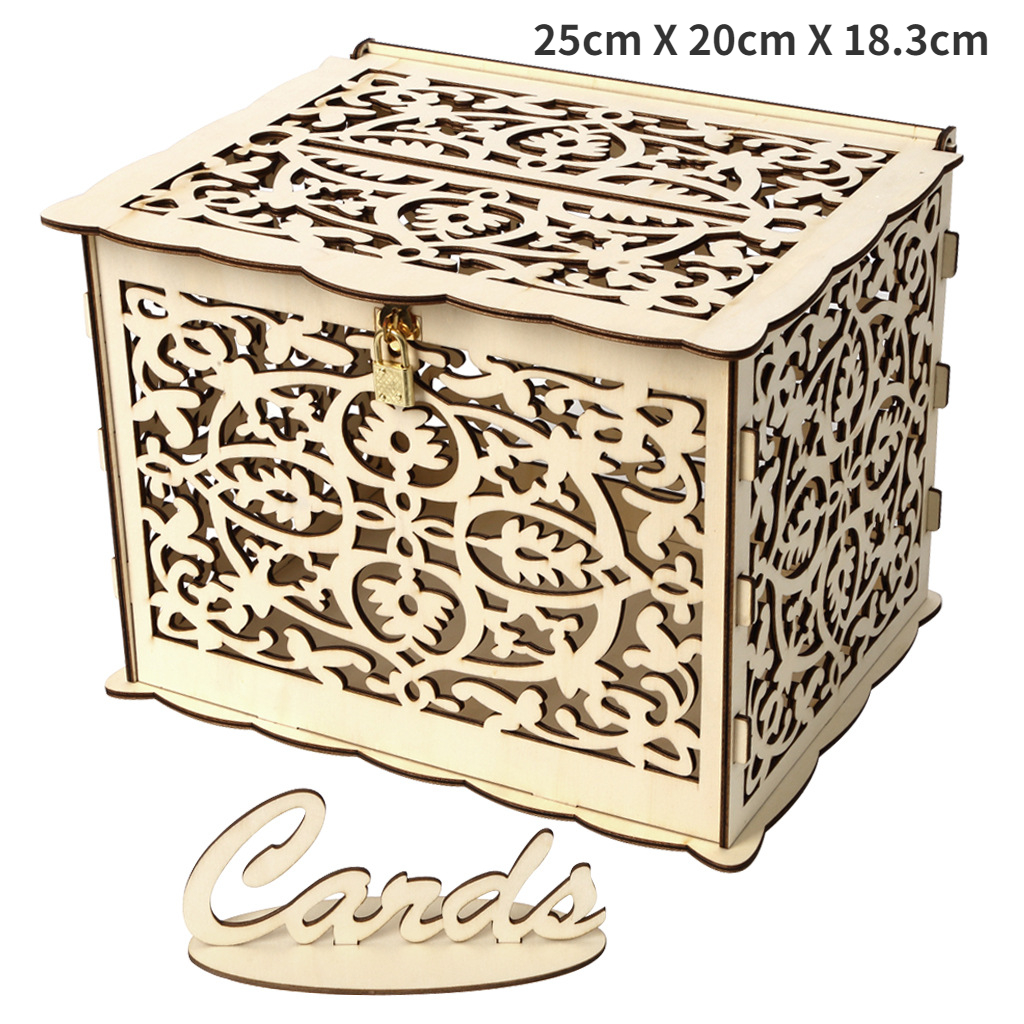 Country Wedding Card Box Wooden Box Wedding Decoration MR&amp;MRS Bride and Groom Wedding Card Boxes Valentines Day Wedding Box: JM01319-S