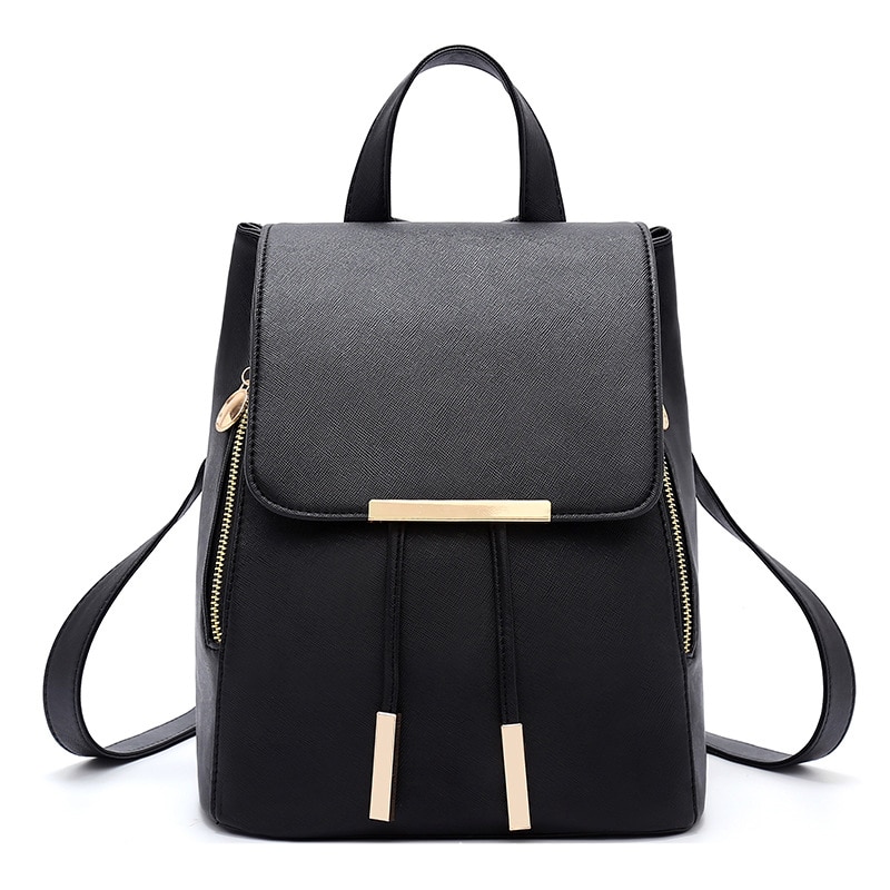Black School Supplies Backpack Female PU Leather Backpack Japanese Street Bag Women's School Bag for Adolescent Girls Backpacks