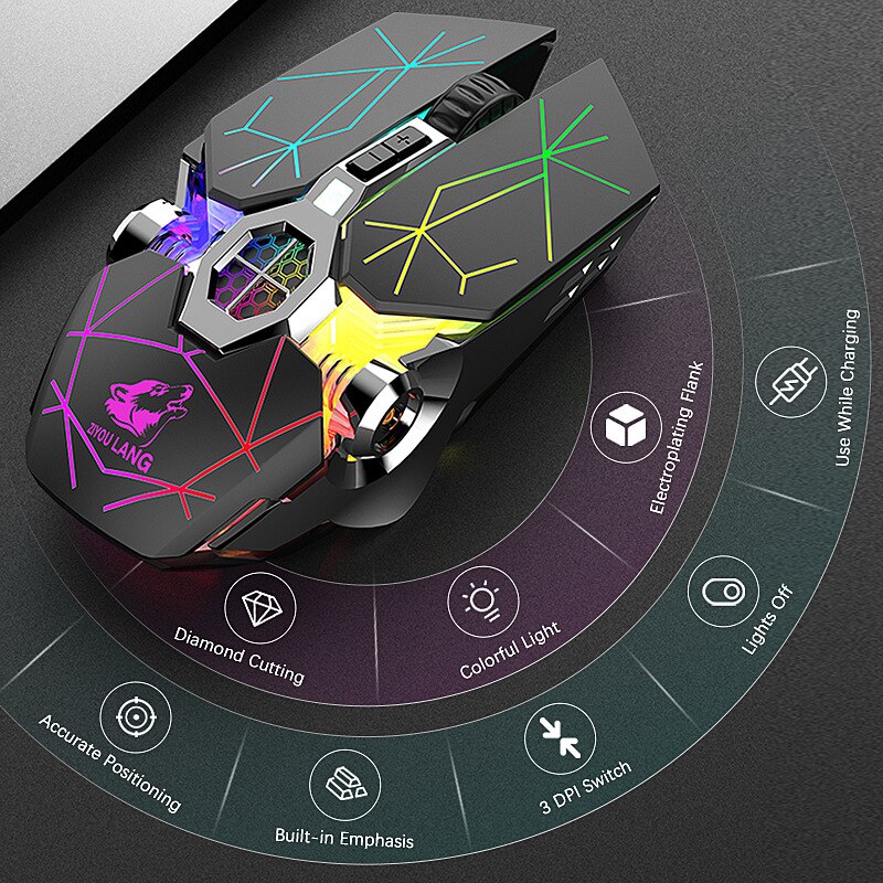 Spielen Maus Wiederaufladbare Drahtlose Maus Stille 1600 DPI Ergonomische 7 Schlüssel RGB LED hinterleuchtet 2,4G USB Optische Für Laptop Computer