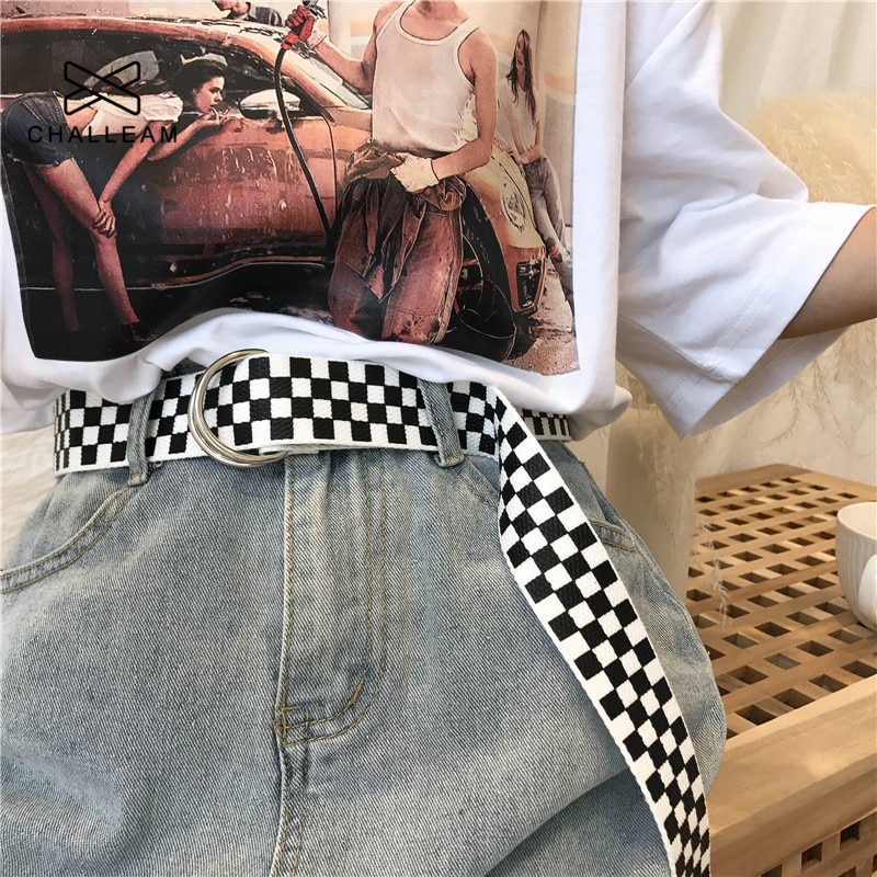 Ceinture en toile pour femmes, taille décontracté, style Hip Hop, carreaux, longue, collection 125