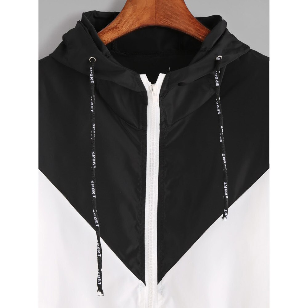 Plus size hættejakke sport-wear kvinder langærmet frakke patchwork tynd skinsuit lynlås lomme sport frakke kvindelig fritidsjakke