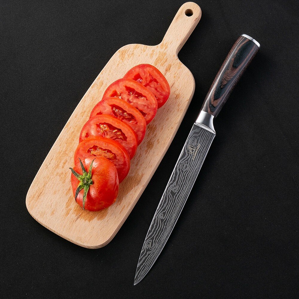 DAOMACHEN 10 Pcs Stainless Steel Kitchen Knives Set Wooden Handle Bread Chef Knives Slicing Utility Paring Knife Multi Cookin