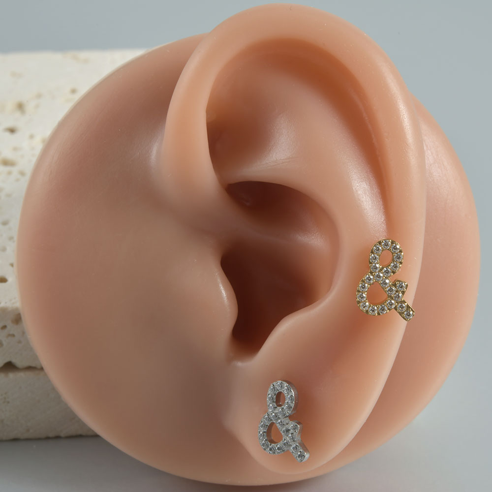 1PC G23 solidny tytan nożyce wąż chrząstka kolczyki Stud 16G gwint wewnętrzny cyrkon Helix ucho Tragus Piercing biżuteria
