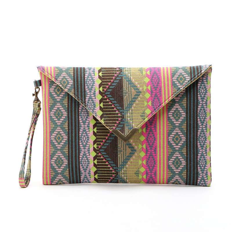 Moda Retro Mulheres Embreagem Saco Envelope Vento Étnico Padrão Geométrico Menina Sacos de Mão do Bolso Da Lona Sacola Saco Do Mensageiro IPad Rosa: Black geometric patt