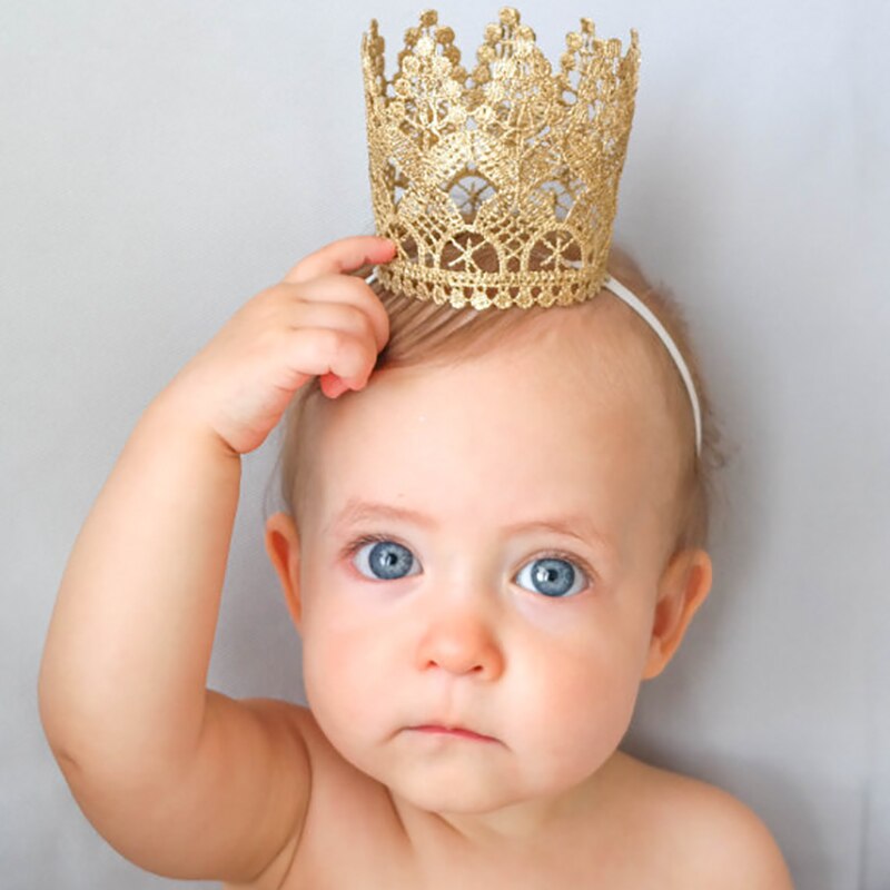 Newborn Head Gold Princess Crown For Little Girls Cute Hair Band Infant Children Hair Accessories Children Birthday Props: Light Yellow Gold Color