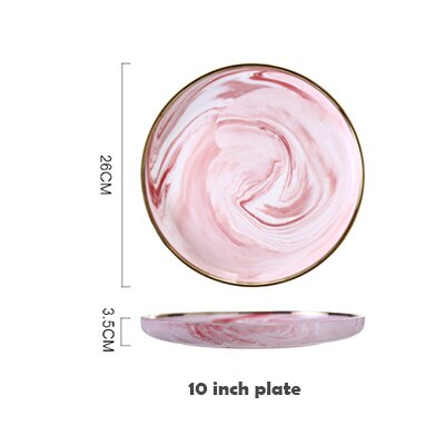 Plato cerámico rosa de mármol, 1 Uds., plato para comida, arroz, ensalada, fideos, Bol, sopa, plato de porcelana, juegos de vajilla, herramienta de cocina: 10 Inch Plate
