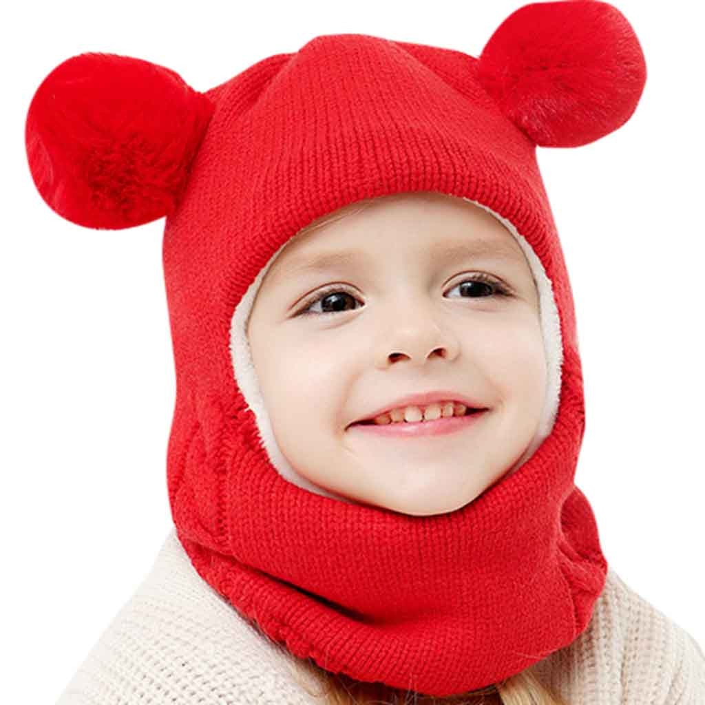 Herfst winter kindermutsen pompon bal muts kinder mutsen muts meisjes jongens warme wollen capuchon muts baby sjaals peuter mutsen: Rood