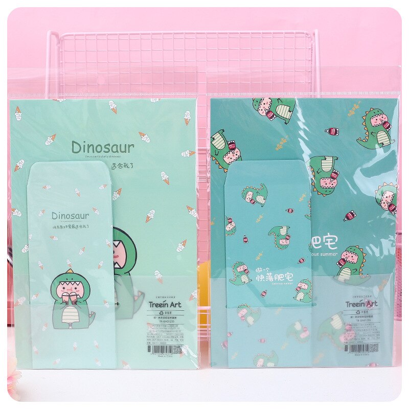 9 Stks/set 3 Enveloppen + 6 Brief Papers Kawaii Dinosaurus Dier Brief Envelop Set Briefpapier Studenten