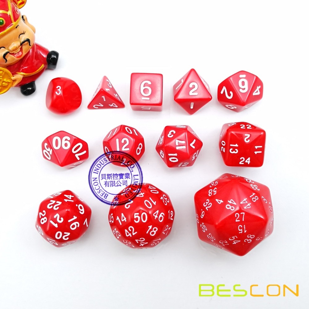 BESCON Complete Polyhedral Dice Set of 12pcs, D3-D60 60 Sides RPG Dice Set Red D3 D4 D6 D8 D10 D% D12 D20 D24 D30 D50 D60