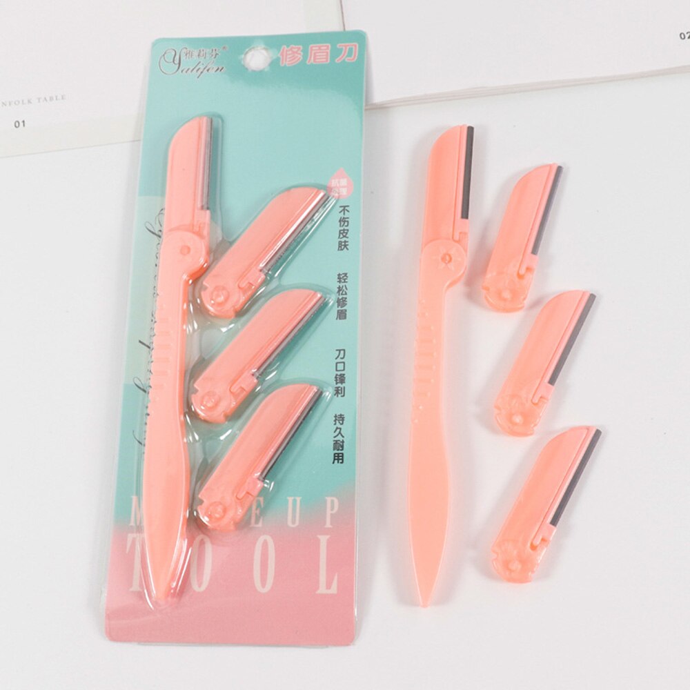 Cuchillo plegable para cejas, cuchilla reemplazable de tres piezas, maquinilla de afeitar para mujer y niña, Kits de maquillaje portátiles de viaje, 1 bolsa