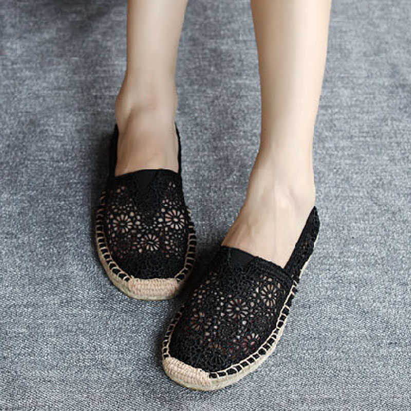 Kvinder lejligheder espadriller blonder halm fisker sko sommer hult hul fritidssko stor størrelse dame hamp reb sandal sko