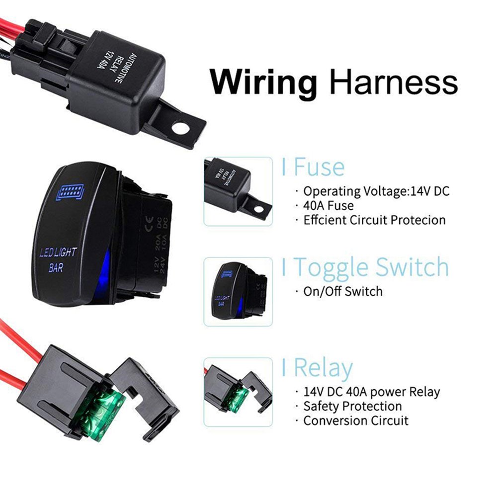 12V/40A Car Fog Light Wiring Harness ON/OFF Switch LED Work Light Switch for Off-road Spotlights Switch Relay Kit