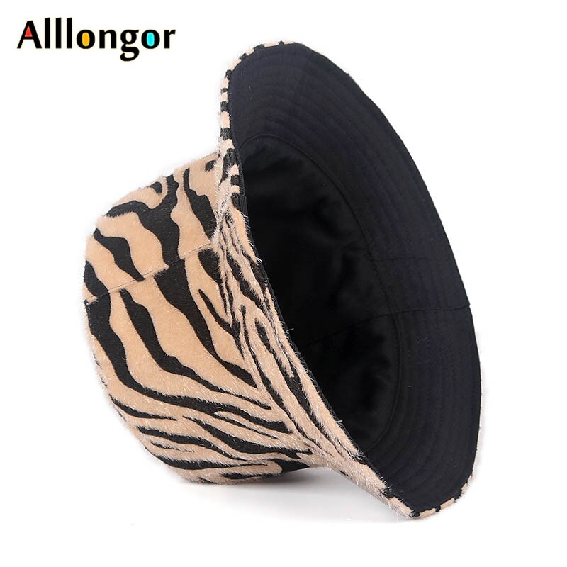 automne hiver imprimé léopard fourrure seau chapeau femmes rue bob coréen pêcheur chapeau Panama Hip Hop bob chapeau
