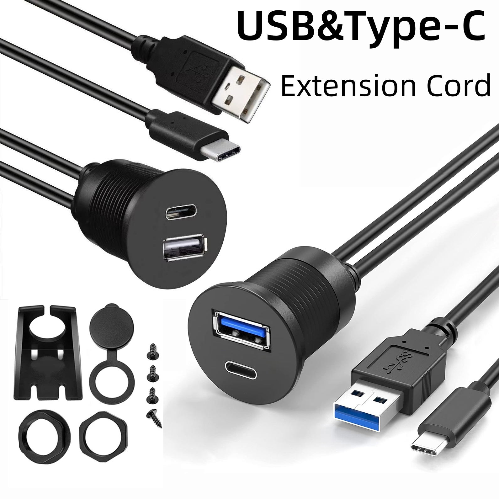 Przedłużacz USB 2.0 A&rodzaj-C USB 3.0 A&rodzaj-C 2.0/3.0/3.1 męnarty na żeńnarty robić montażu na desce rozdzielczej samochodu Wodoodporny kabel podtynkowy robić montażu na panelu