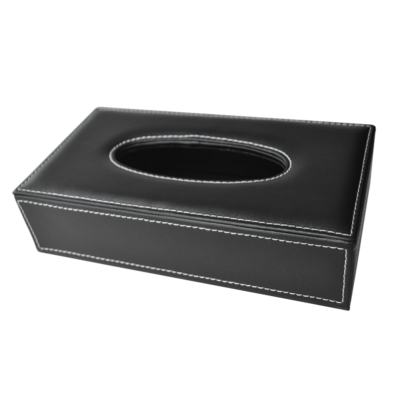 Car Home Rectangle Shaped Faux Leather Case Paper Tissue Box Holder Black
