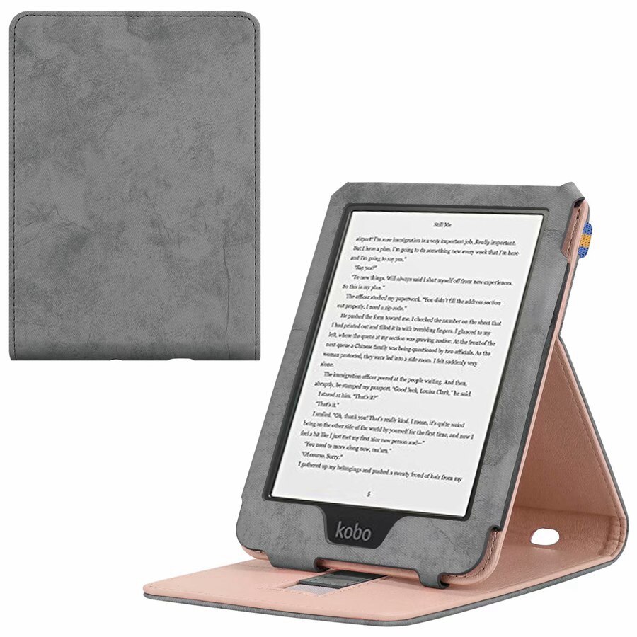 Magnetic PU Leather Case For KOBO Clara HD 6 inch ) Ultra Slim shockproof Ereader Cover For Kobo Clara HD Case+Film+Pen: grey
