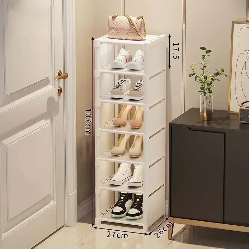 Entrance Shoe Rack Multiple Layers Stackable Footwear Organizer Rack Space Saving Wall Corner Shoe Cabinets Simple Shoes Shelf: plum