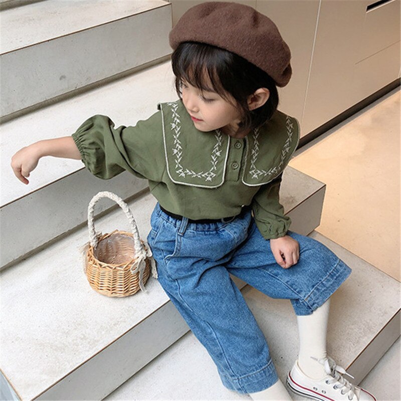 2020 bambini Camicette Autunno Del Bambino Della Ragazza Del Manicotto Lungo Del Fiore Del Ricamo Della Camicia Della Principessa Delle Ragazze Dei Capretti Cotone Magliette E Camicette Abbigliamento Per Bambini