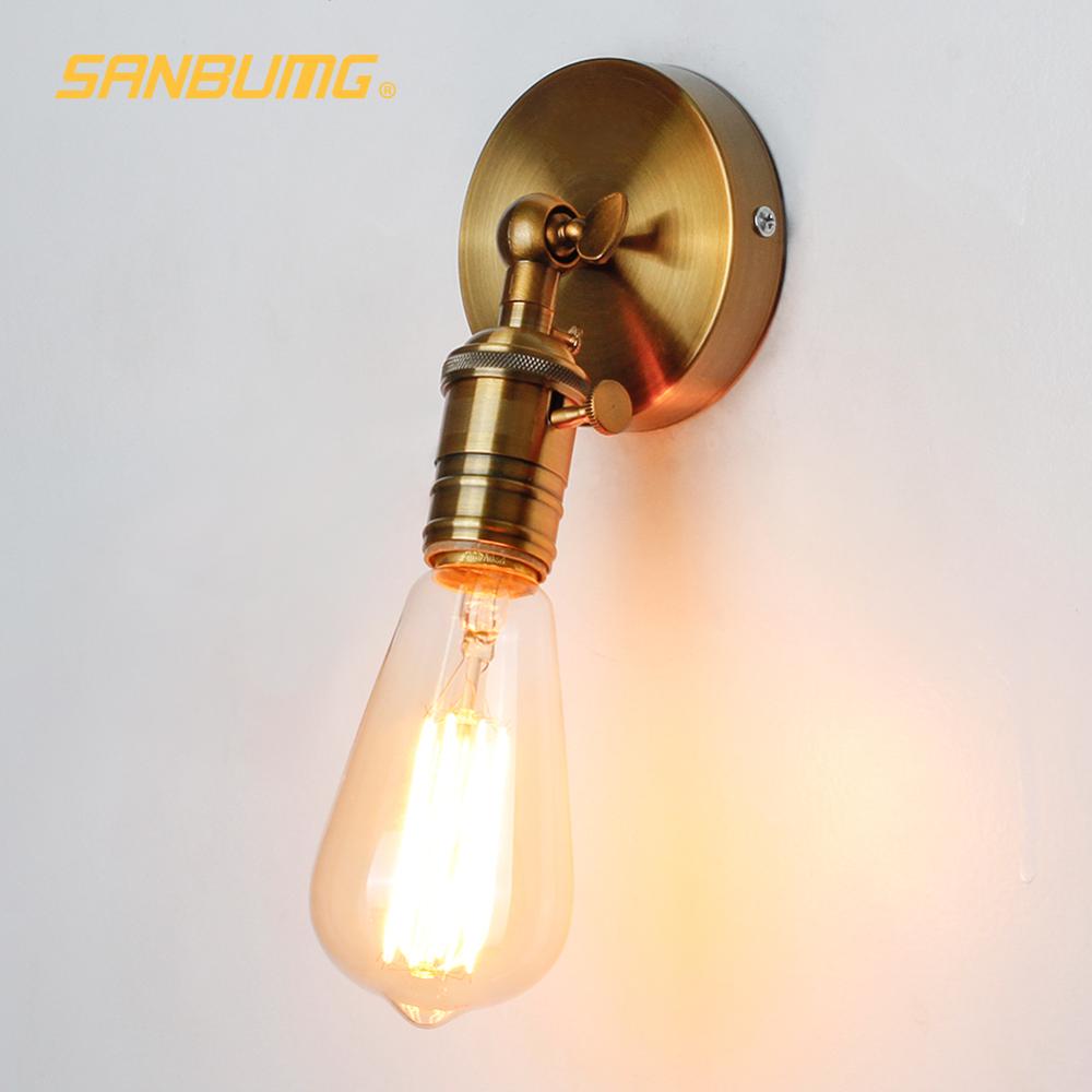 SANBUMG Industriële Wandlamp E27 Socket Passen Hoek Naast Wandlamp Goud Ijzer Verlichting