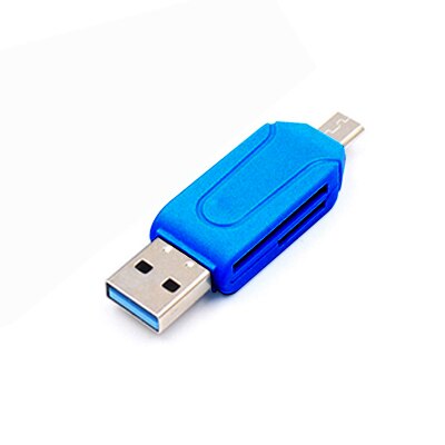 Micro USB y USB 2 en 1 lector de tarjetas OTG de alta velocidad USB2.0 Universal OTG TF/SD para ordenador Android encabezados de extensión: blue
