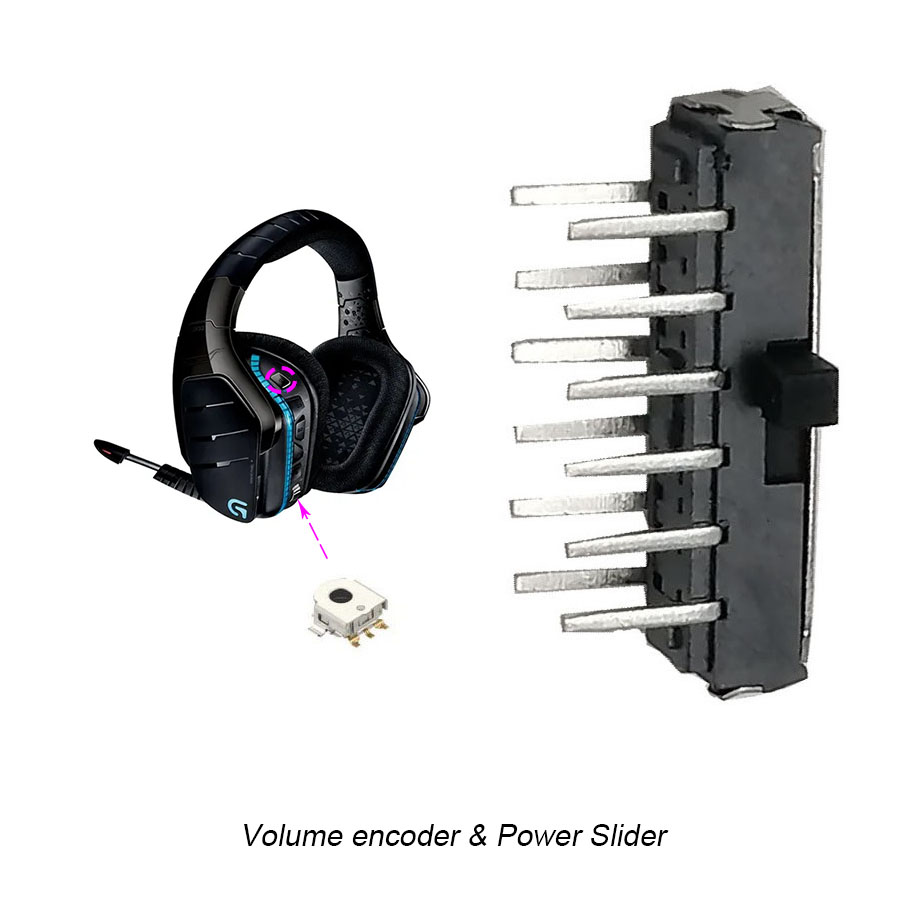 Interruptor de encendido y botón de volumen para auriculares Logitech G933 G935 G633 G635 Artemis Spectrum, repuesto de cojín para auriculares inalámbricos