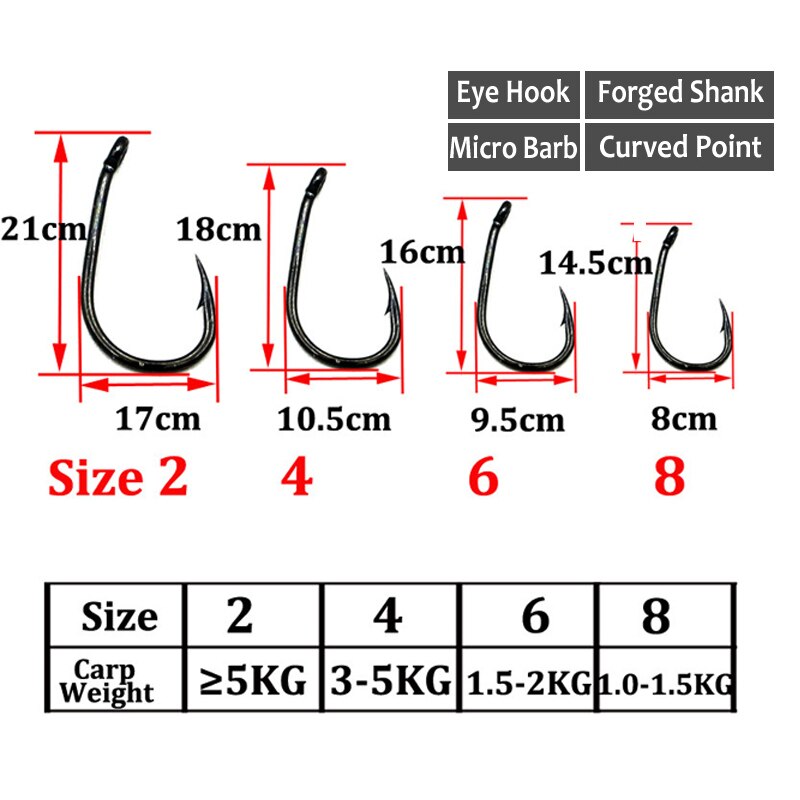 Línea de pesca de carpa 6 uds., aparejos de pelo de carpa listo para atar, hecho a mano de carpa anzuelo de pesca, aparejo carpa, ganchos de pesca, tamaños 2 #4 #6 #8 #