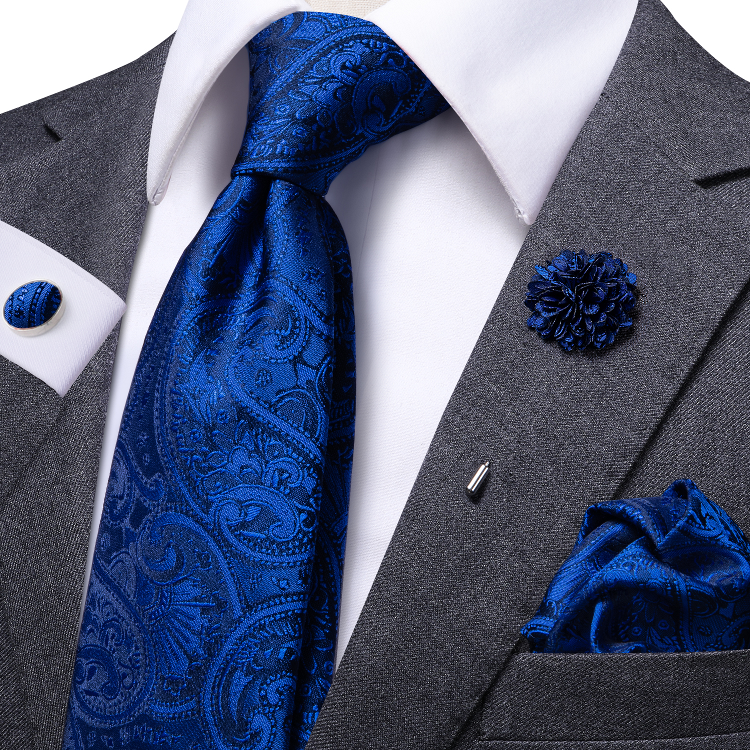 Corbata de negocios de seda azul claro liso para hombre, corbata de de alta corbata de lujo de 8,5 cm, broche de gemelos, corbata de boda para hombre 2023: Oro