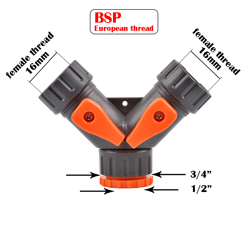 2-Way Garden Tap Water Splitter Female 1/2 3/4 Garden Hose Y Splitter Watering Adjustable Switch: light green