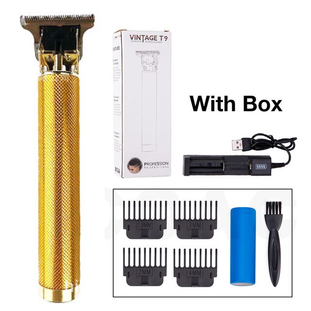 Elektrische tondeuse, tondeuse voor mannen, draadloos scheerapparaat, trimmer voor 0mm kappers, tondeuse voor baard, baardtrimmer: Gouden-batterijdoos