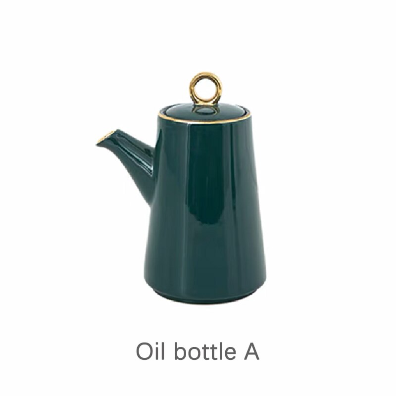Juego de tarros de cerámica de lujo para condimentos, tarro de especias, contenedor de sal, tazón de azúcar con botella de vinagre y aceite, almacenamiento de cocina: oil bottle A