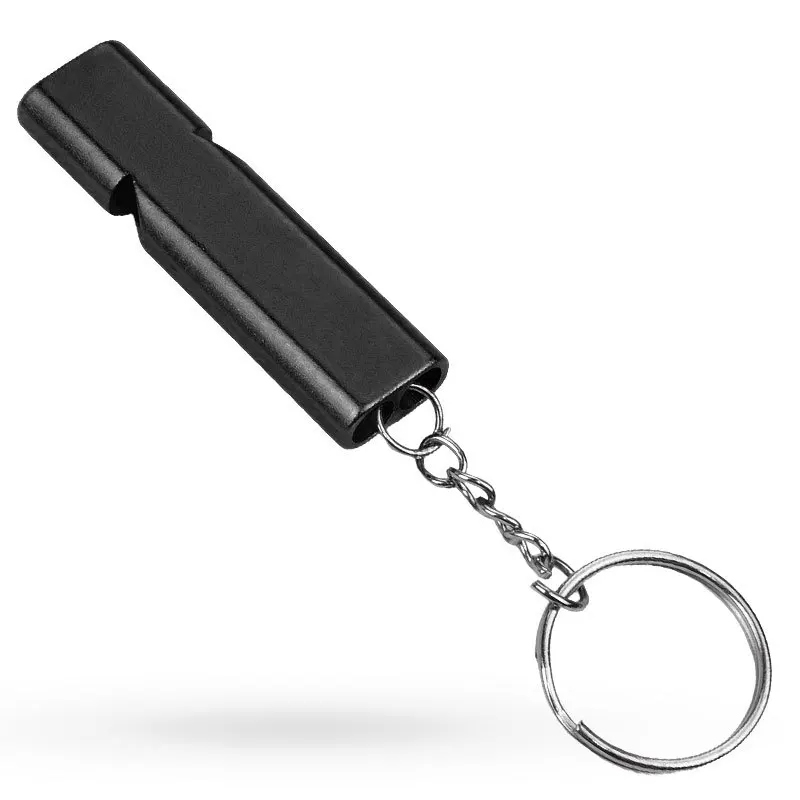 Sifflet de survie en plein air en alliage d'aluminium et métal, Double trou, haute fréquence, outil de sauvetage à décibe élevé 150db: Black