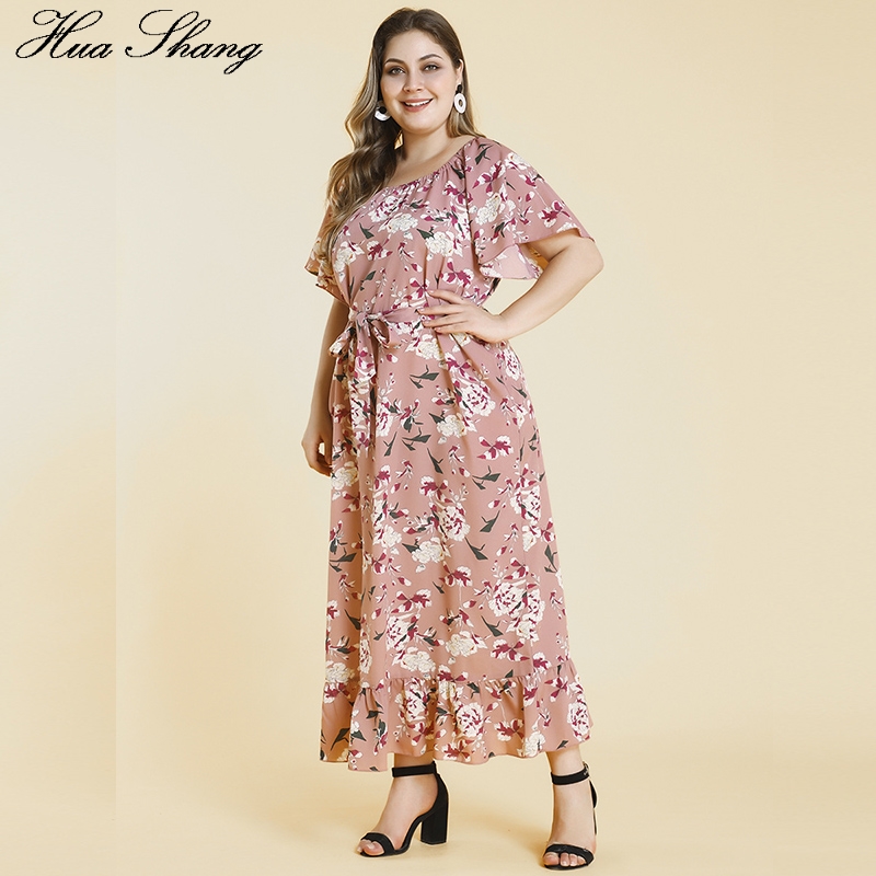 Plus size kvinder sommerkjole lange korte ærmer blomsterprint flæser strandkjole stor størrelse dame lange boho kjoler