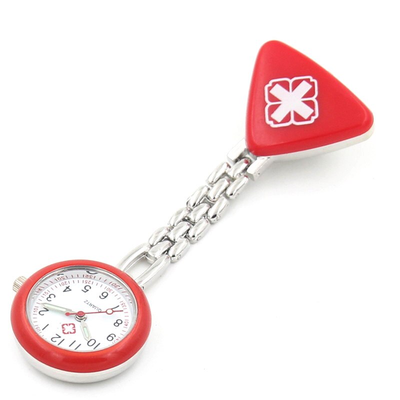 Verpleegster Horloge Ronde Rode Kruis Hanger Met Clip Opknoping Effen Kleur Doctor Verpleegkundigen Medische Mode Draagbare Zakhorloge 6 Kleuren