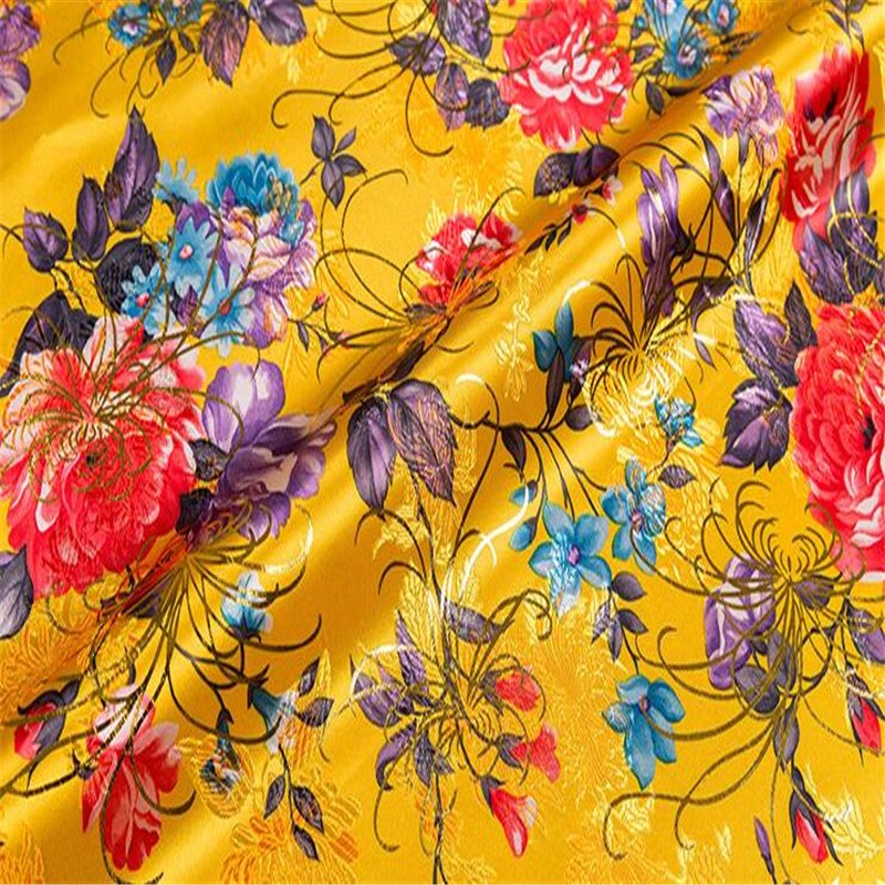 Jacquard polyester stof brokade kinesisk traditionel betydning stof til at lave smuk tegnebog: 5 gule