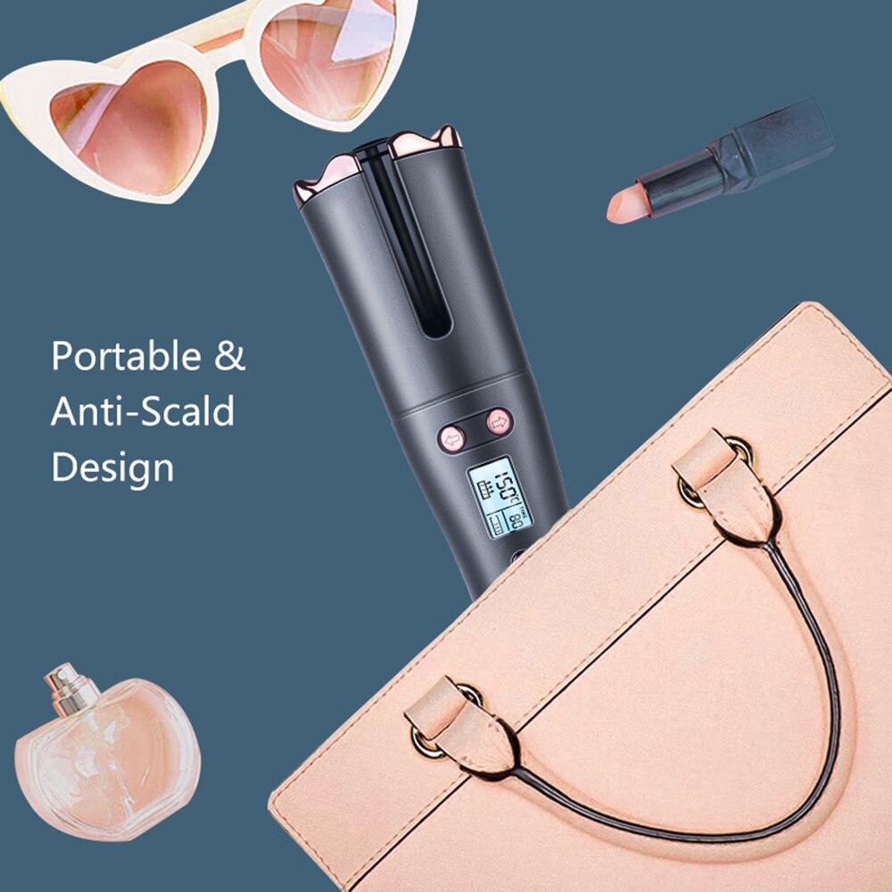 Electric Hair Curlers Cordless Automatic Hair Curler Iron Wireless Curling Iron USB Rechargeable Air Display Temperature Ceramic