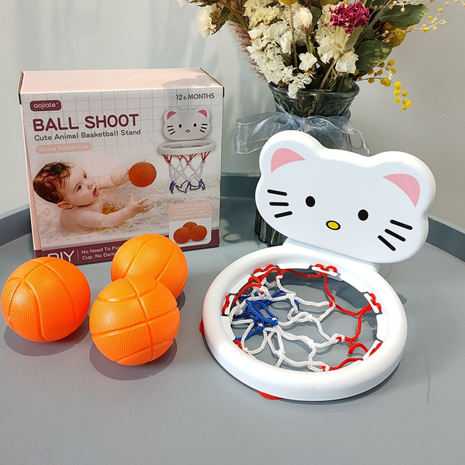 Badkamer Mini Water Spelen Douche Speelgoed Voor Kinderen Plastic Zuignap Basketbal Mesh Netto Manden Bad Game Speelgoed