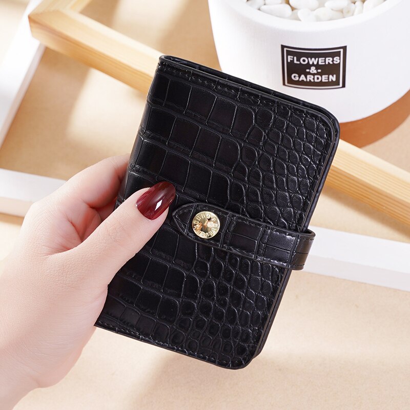 Women Short Wallets Luxury Brand Crocodile Print Wallet Female Two-Fold Card Holder Mini Zipper Wallet Coin Purse