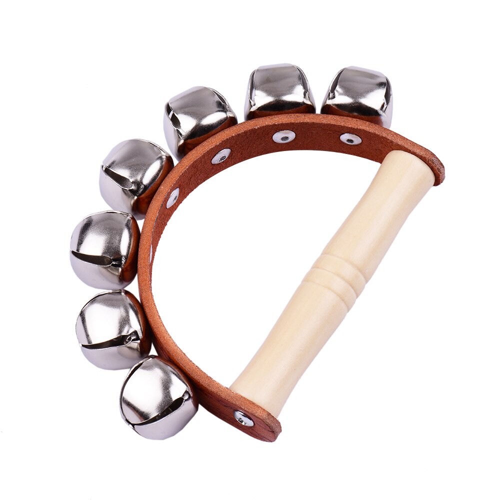 Handbell Hand Bells with 7pcs Jingle Bells Wood Handle Musical Instrument Toy for Music Class