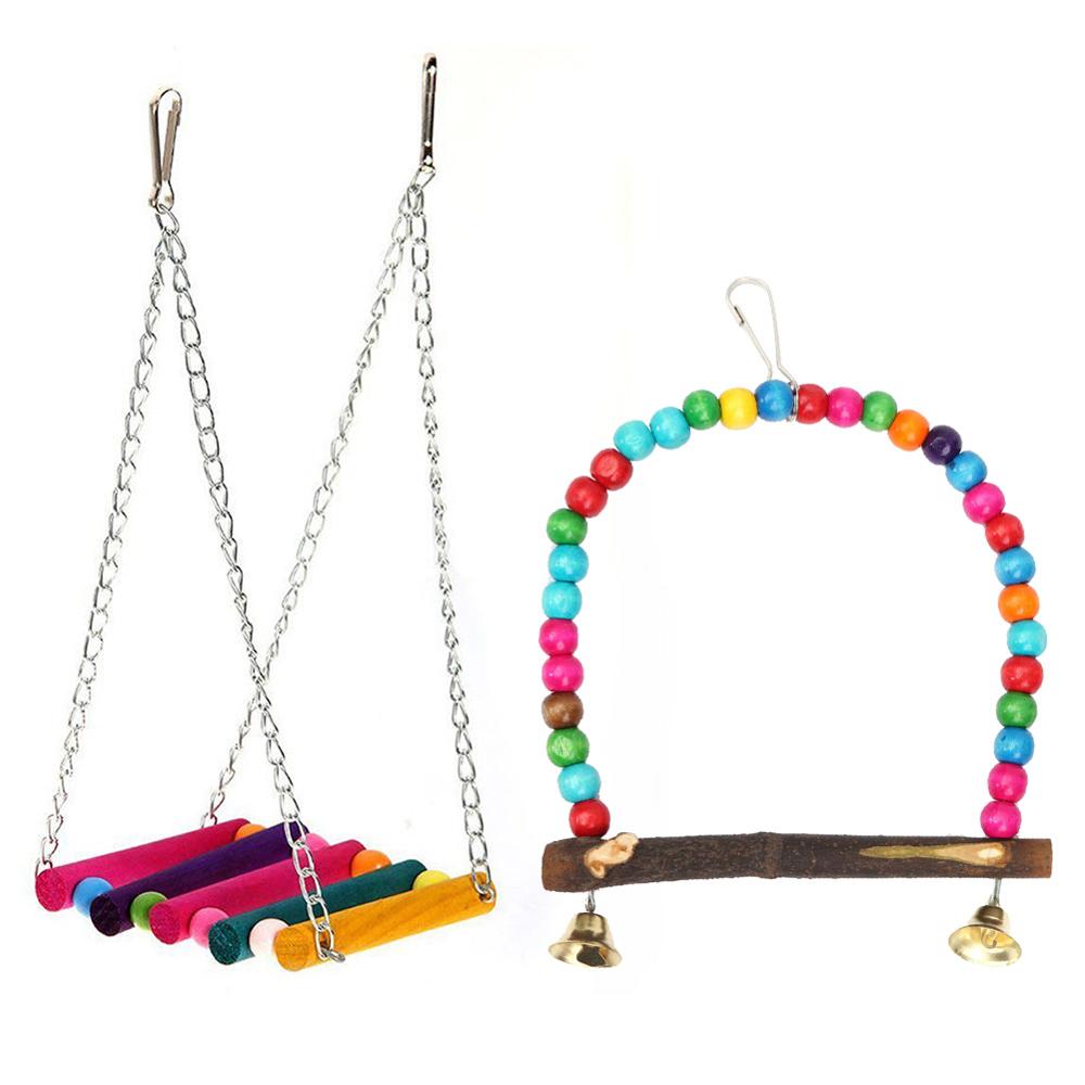 Parrot Toys Macaw Hanging Acrylic with Bells Bites Chew On Cages Cockatoo Stand Rack Swing Bird Toy Pet Product: 06 2PCS