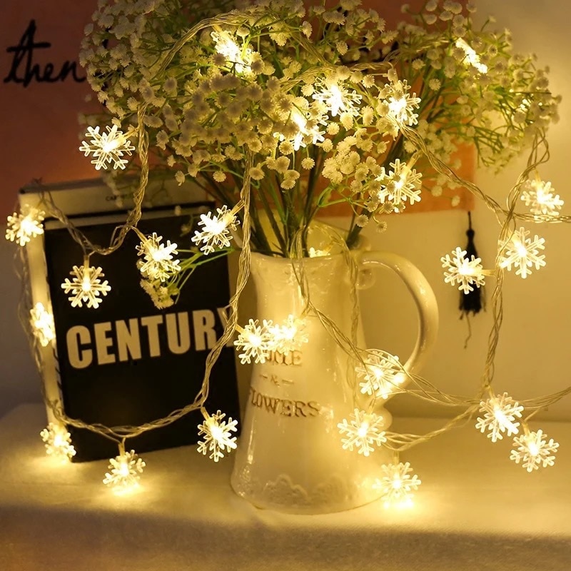 220v eu batteri usb led snöflinga strängljus fairy gardin ljus utomhus julkrans för fest år dekor
