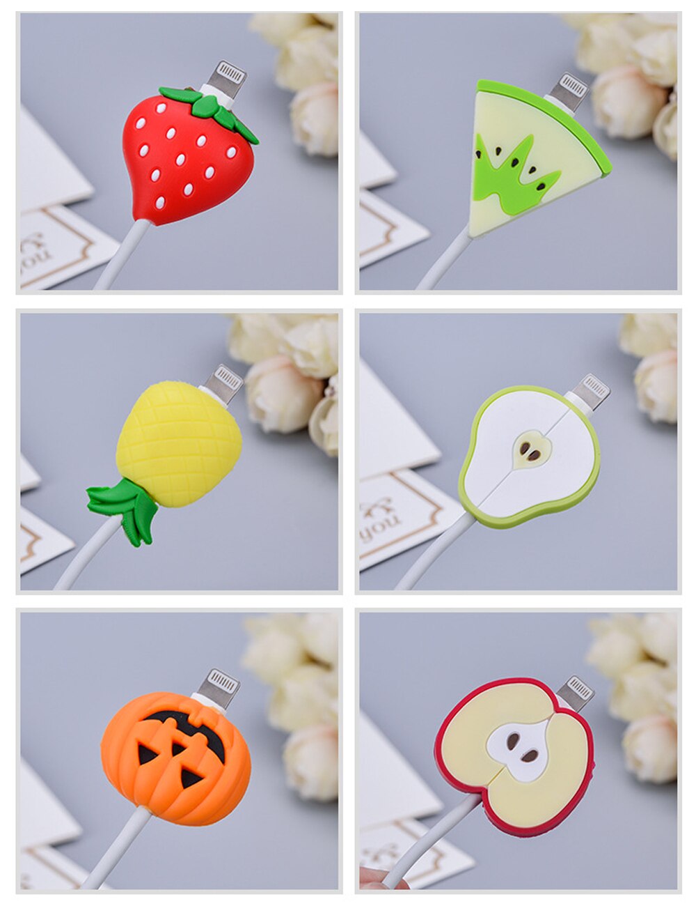 CHIPAL Bite Cute Fruit Cable Protector for iPhone USB Cable Protector Chompers Avocado Pizza Charger Wire Holder Accessories