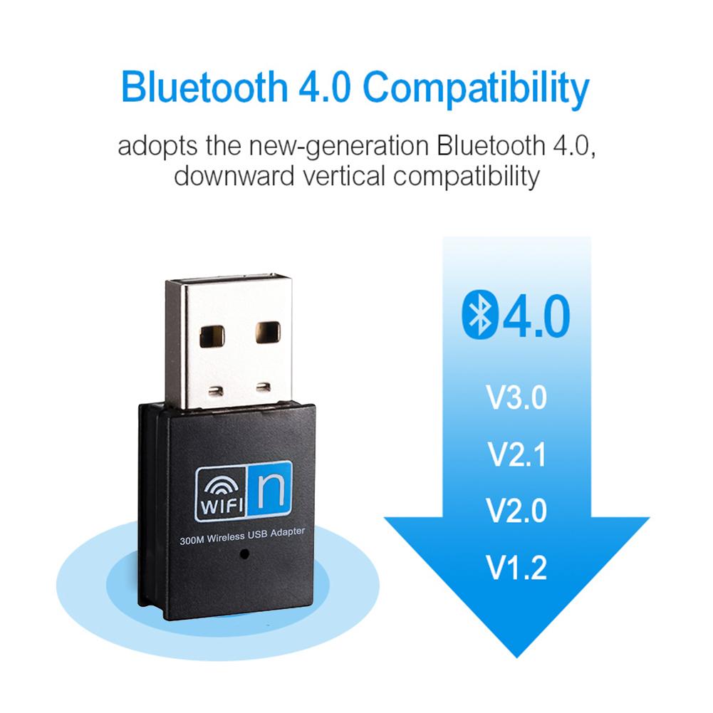 Sem fio wifi bluetooth adaptador 300 mbps usb wifi adaptador receptor 2.4g bluetooth v4.0 placa de rede transmissor para computador portátil