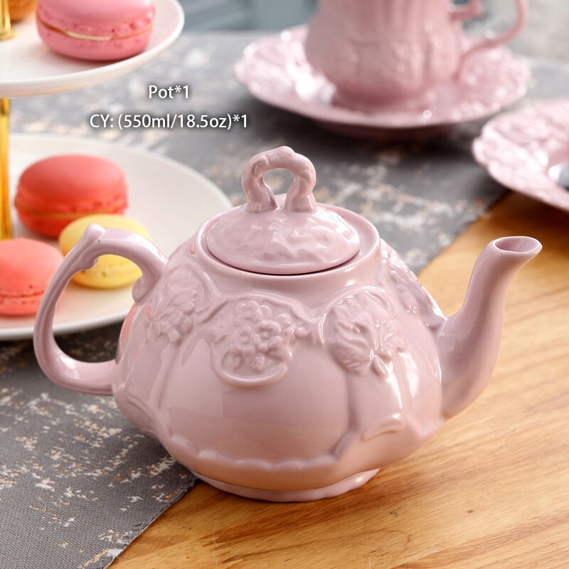 Pink porcelæn te sæt retro keramisk te kop pot britisk blomstret tekande krus cafe teatime kaffekop: 1 gryde 550ml