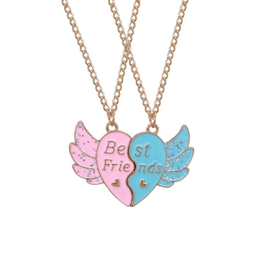 Süße Katze Herz Magnet Halsketten für Frauen Mädchen Kawaii Beste Freunde Neko Hündchen Ebene Anhänger Kette BFF Freundschaft Schmuck: Blaues weißes verzinktes