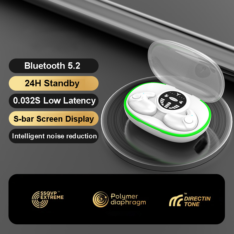 Bluetooth 5.3 Invisible Sleep Earphones Mini Wireless Headphones IPX5 Waterproof Noise Reduction Earbuds Touch Control Headsets: WHITE