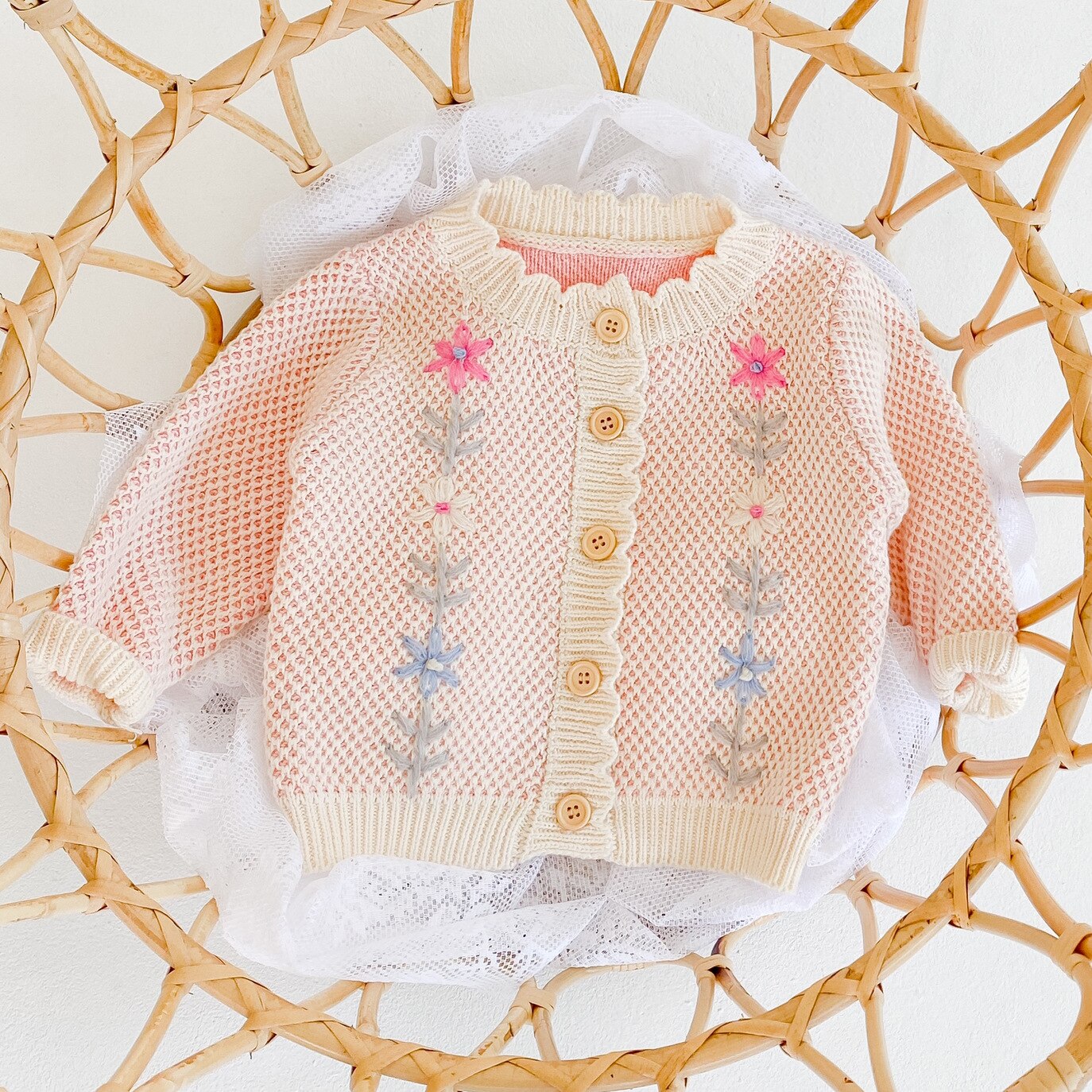 Baby sweater strikket frakke blomst broderi drenge piger toddler solid sweater spædbarn strikket cardigan børn nyfødte tøj