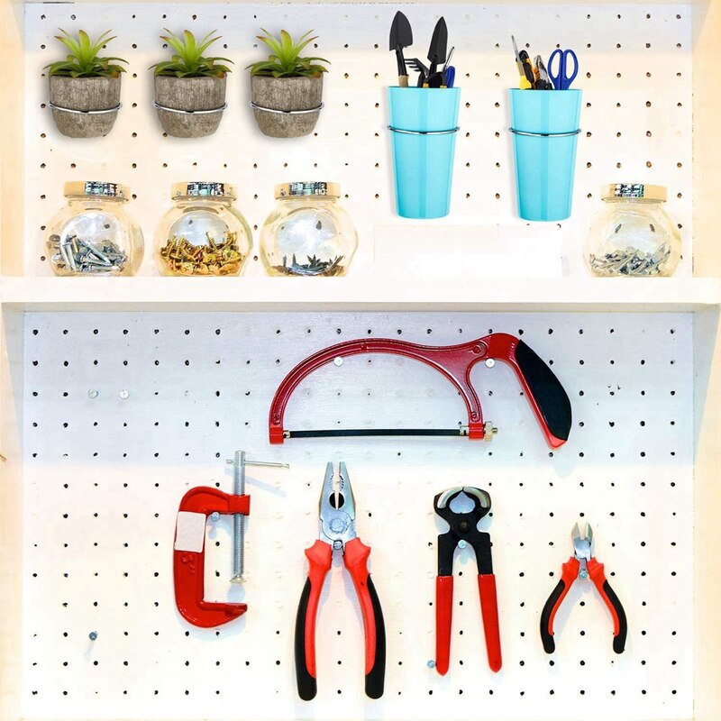 8x Pegboard Bins Kit Pegboard Parts Storage Pegboard Accessories Workbench Bins (Red) & 4 Sets Pegboard Bins with Rings