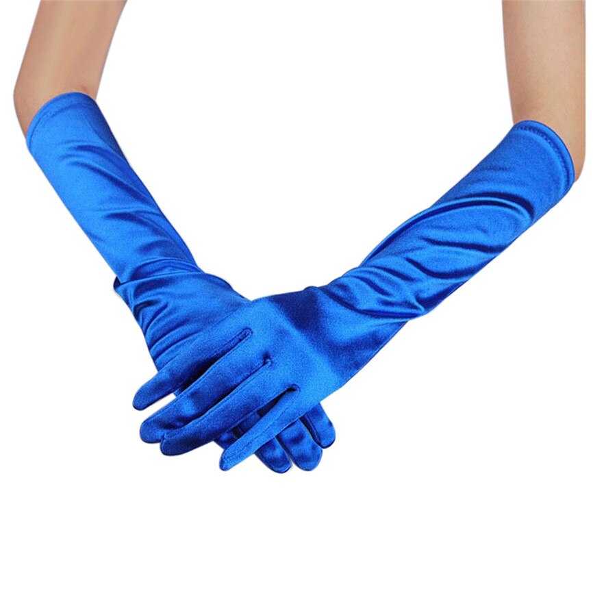 Womens Satin Long Gloves Opera Evening Party Prom Gloves Stretch Satin Evening Gloves Gloves Banquet: Blue